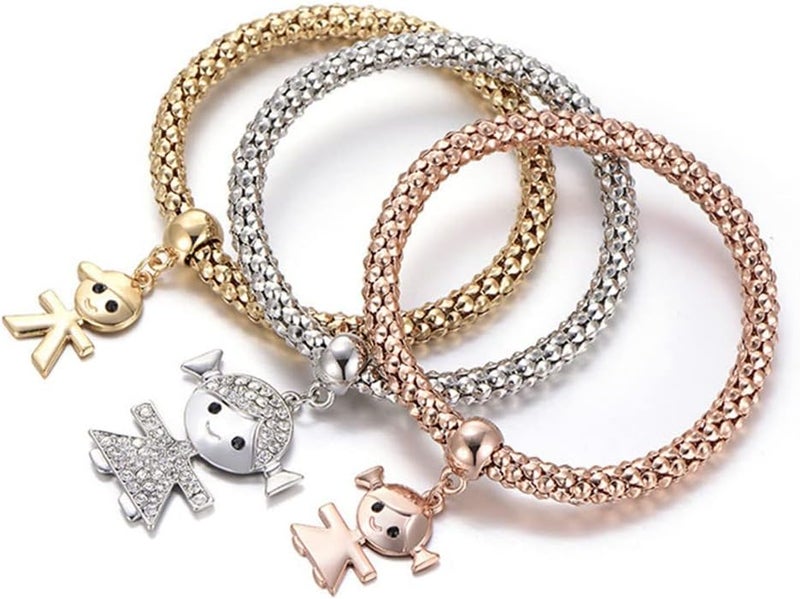 SILANER Crystal Charms Multilayer Bracelets - 3PCS Gold/Silver/Rose Gold Corn Chain Bracelet for Women, Tree of Life Heart Shaped Stretch Bracelet - Image 1